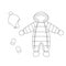 Winter baby overalls, winter hat and mittens. Line art snow suit with hood and accessories. Baby clothing.