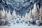 Winter background designed in an origami style, featuring a serene landscape adorned with intricate white and blue origami winter