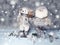 Winter background with santa bear decor and snow