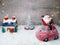 Winter background with santa decor and snow