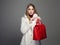 Winter beautiful Woman with red Handbag. Beauty Fashion Model Girl in fur