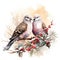 Winter birds in a tree. Christmas image on pure white background. Generative Ai