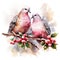 Winter birds in a tree. Christmas image on pure white background. Generative Ai