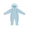 Winter blue baby overalls. Flat style snow suit with hood. Baby clothing.