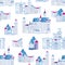 Winter blue castles vector seamless pattern