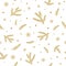 Winter branch seamless pattern Gold snowflakes golden fir branches Forest Christmas background Vector