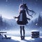 Winter bring a breathtaking scenery, with a cute anime girl, in minimalist art, digital anime art, wallpaper