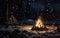 Winter Campfire Flames Dancing in a Blanket of Snow. Generative AI