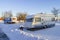 Winter camping caravans at a campsite