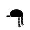 WInter cap with tails. Black icon in a simple style. Isolated 