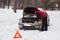 Winter car breakdown , car broken on a snowy winter road