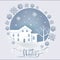 Winter Card with Big Dwelling near Tree Vector