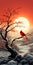 Winter Cardinal: A Vibrant Fantasy Landscape With A Lone Perched Bird