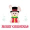 Winter cartoon cute bunny with hat and with schristmas gift sitting and text