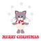 Winter cartoon cute cat with scarf and snowball and christmas text