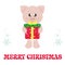 Winter cartoon pig with Ñhristmas gift and christmas text