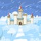 Winter castle. Fairytale frozen building kingdom medieval snow magic landscape vector background