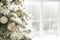 Winter celebration background, christmas tree near window at home. copy space