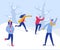 Winter Characters Playing Snowballs. Joyfull People Having Fun in Snow. Boys and Girls Throwing Snowball, Christmas holidays