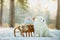 Winter children portrait with samoyed dog