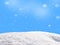 winter and christmas background with snow mountain and snowflakes on blue background. snowfall border or banner for