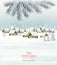 Winter christmas background with a snowy village landscape.