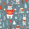 Winter Christmas holiday hand-drawn raster seamless pattern. Clipping path included