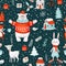 Winter Christmas holiday hand-drawn raster seamless pattern. Clipping path included