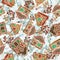 Winter Christmas New Ð£ear seamless pattern with gingerbread house cookies