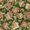 Winter Christmas New Ð£ear seamless pattern with gingerbread man, women, house cookies and stars