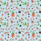 Winter Christmas seamless pattern with cute bullfinch, rowan berries, pine cones, red flowers.