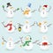 Winter christmas snowmans collection. Vector illustration.