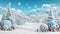 Winter christmas tale background with blue sky and snow. Merry Christmas and new year greeting card