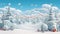 Winter christmas tale background with blue sky and snow. Merry Christmas and new year greeting card
