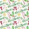 Winter Christmas watercolor seamless pattern with candy canes, red ribbon, holly on white background