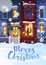 Winter city with Christmas decorated homes and couple in love.