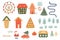 WInter city constructor set elements Christmas houses, village creator. City wheel, car, Santa. Christmas town elements