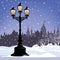 Winter Cityscape with street lamp, snowlandscape