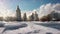 winter cityscape town square city painting snow AI generated