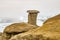 Winter clings to the hoodoos as spring arrives in the badlands. Drumheller Alberta,Canada