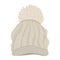 Winter clothes illustration. Beige vector knitted hat with bobble for cold weather isolated on white background.