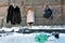 Winter clothes on the Peter and Paul`s fortess wall. Saint-Peteraburg, Russia.