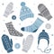 Winter clothes. Vector set with cute socks, hats, mittens.