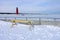 Winter Coastal Scenic of Lake Michigan Lighthouse Harbor Marker