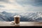 winter coffee, snow mountains, winter landscape,