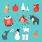 Winter collection. Warm sweater, hat, cute animals and christmas elements vector design