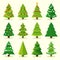 Winter colorful cartoon Christmas tree vector set