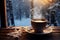 Winter comfort morning coffee warms the soul in the serene winter ambiance