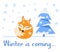 Winter is coming. The fox is sleeping near the Christmas tree. Christmas and New Year vector composition