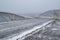 Winter coming. Mountain views along the Kjolur Highland Road F35, Iceland, Europe. Autumn snowstorm beginning